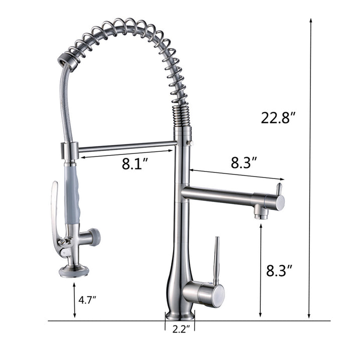 Spring Single Handle Pull Down Kitchen Faucet with Sprayer and Pot Filler in Brushed Nickel