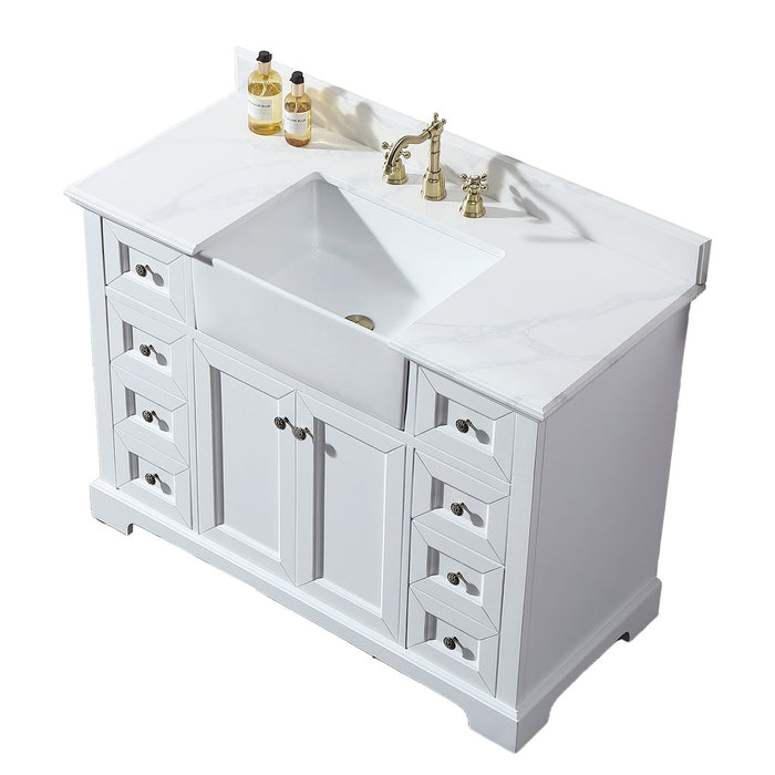 48 in. W x 22 in. D x 35 in. H White Bathroom Vanity with Undermount Sink and Quartz Stone Vanity Top Bathroom Vanity Sink Combo