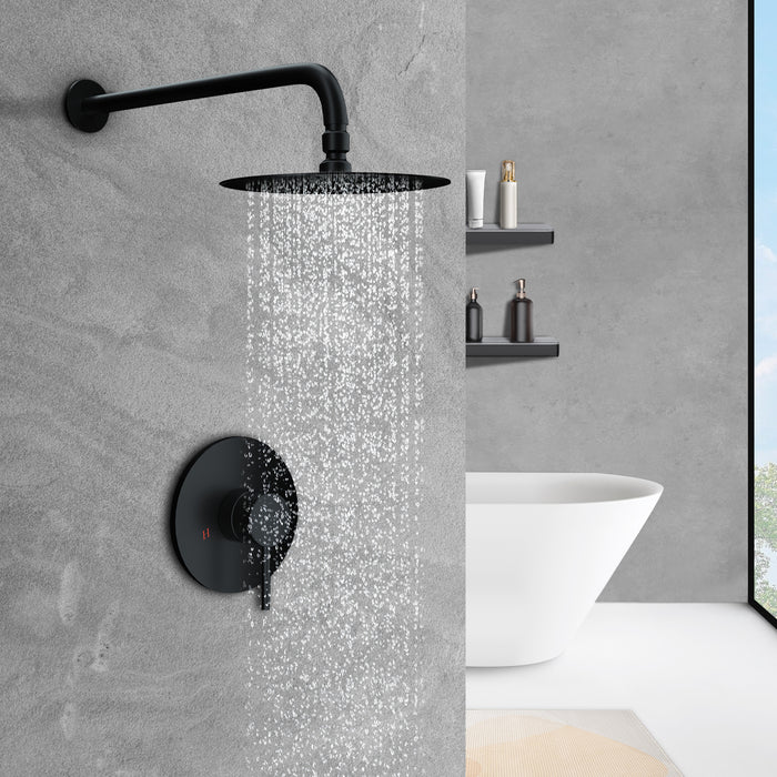 Rain Shower System 12" Single-Handle 1-Spray Rainfall Round Pressure Balanced Wall Mounted Shower Faucet with Valve Shower Set