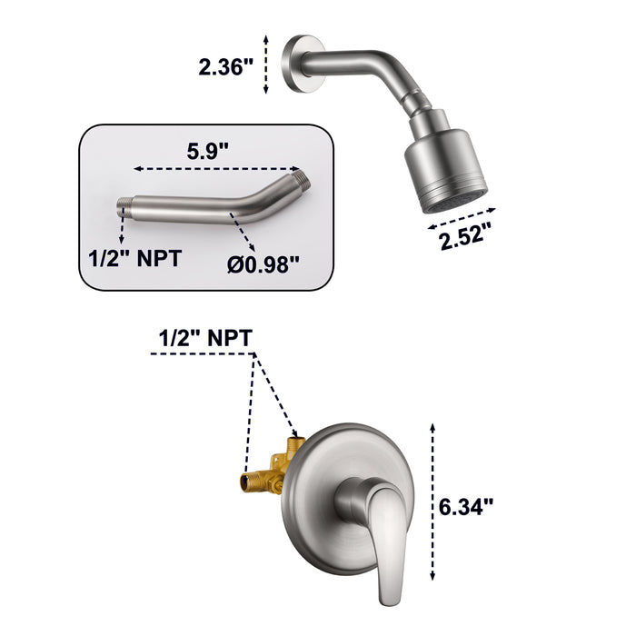 1-Spray Patterns 2.52 in. Wall Mount Rain Fixed Shower Head with Single Handle Built-In Shower System