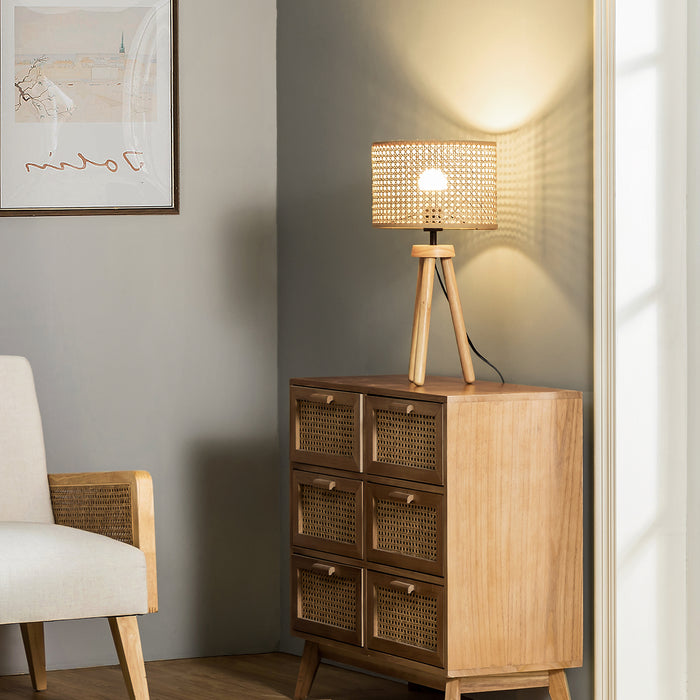 Modern Solid Wood Lamp Tripod Floor Lamp with Linen Lamp Shade