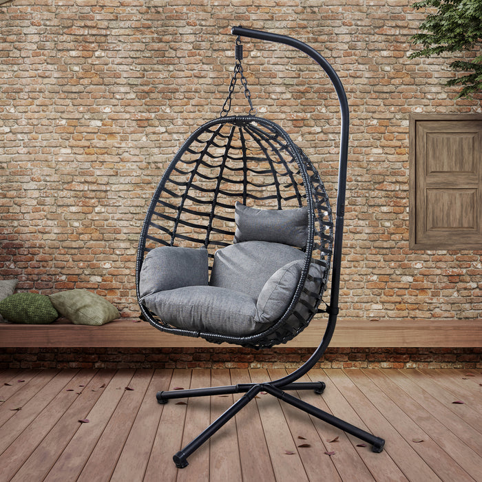 Egg Chair Outdoor Indoor Wicker Drop Hanging Chair with Stand Cushion