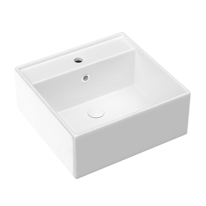 15.75" L x 15.75" W White Ceramic Square Vessel Bathroom Sink