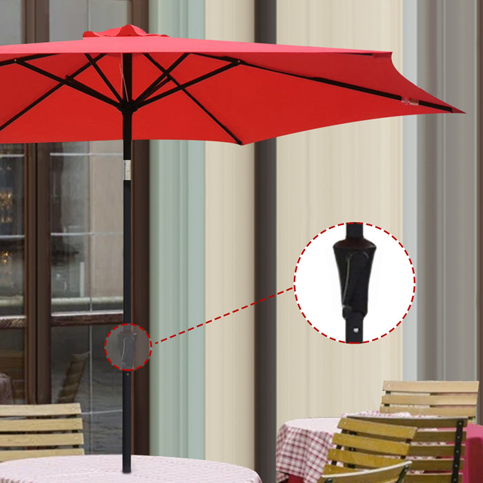 8.8 feet Outdoor Aluminum Patio Umbrella, Patio Umbrella, Market Umbrella with 42 Pound Square Resin Umbrella Base, Push Button Tilt and Crank lift, Red