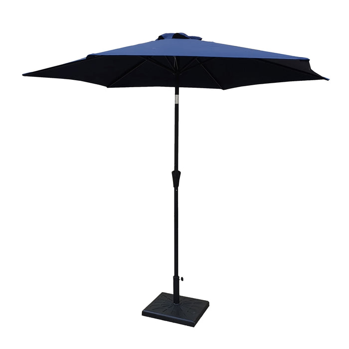 8.8 feet Outdoor Aluminum Patio Umbrella, Patio Umbrella, Market Umbrella with 42 Pound Square Resin Umbrella Base, Push Button Tilt and Crank lift, Navy Blue