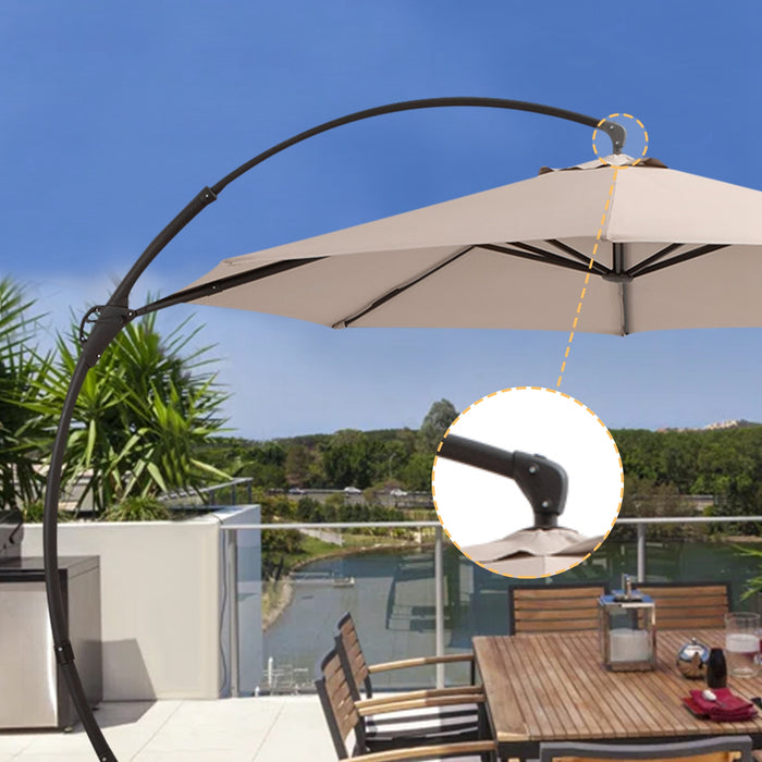 12FT Deluxe Patio Umbrella with Base Included,Outdoor Large Hanging Cantilever Curvy Umbrella with 360° Rotation for Pool,Garden,Deck,Lawn (11FT-CHAMPAGNE)