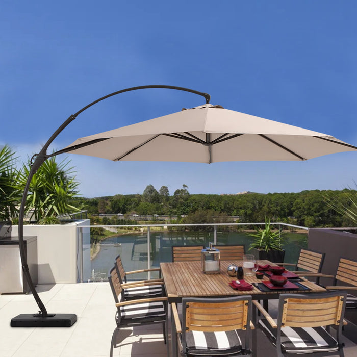 12FT Deluxe Patio Umbrella with Base Included,Outdoor Large Hanging Cantilever Curvy Umbrella with 360° Rotation for Pool,Garden,Deck,Lawn (11FT-CHAMPAGNE)
