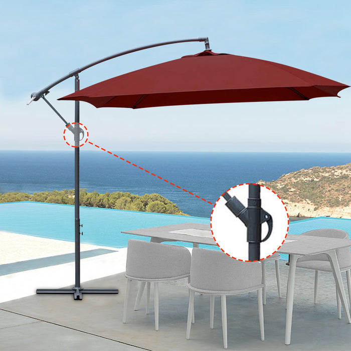 8.7FT Outdoor Adjustable  Hanging Patio Umbrella-small, wine red