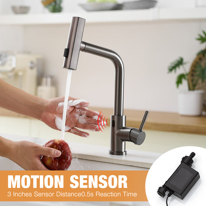 Battery Powered Touchless Pull Out Kitchen Faucet, Without Battery
