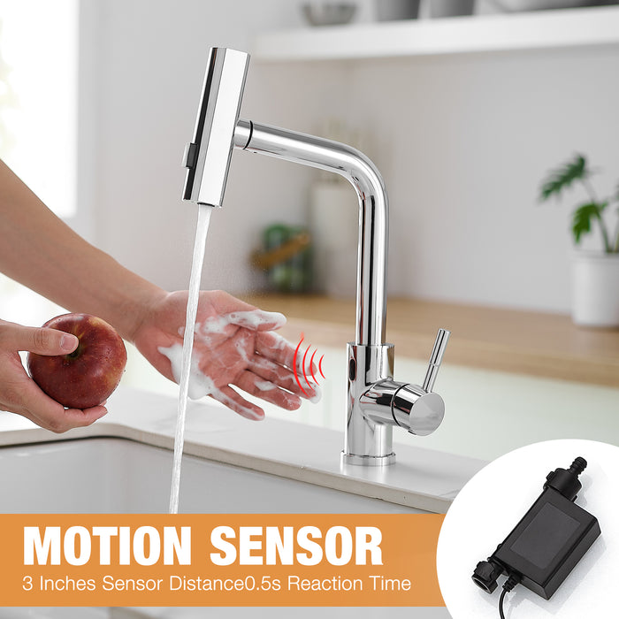 Battery Powered Touchless Pull Out Kitchen Faucet, Without Battery