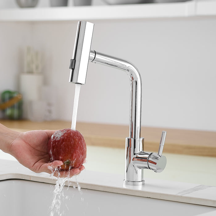 Single Handle Basin Sink Pull Out Kitchen Faucet With 360° Rotating Spout