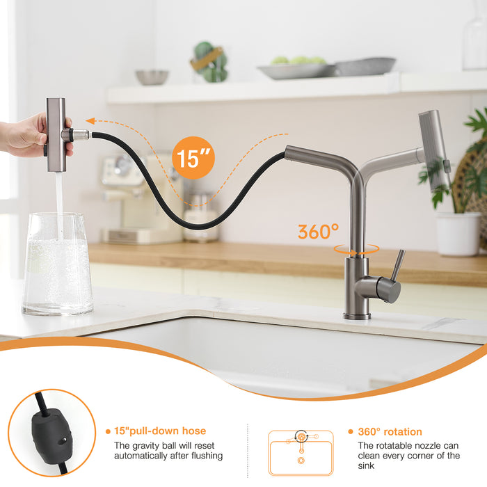 Single Handle Basin Sink Pull Out Kitchen Faucet With 360° Rotating Spout