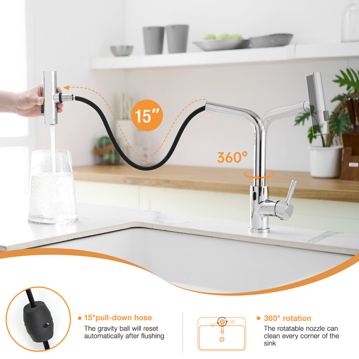 Battery Powered Touchless Pull Out Kitchen Faucet, Without Battery