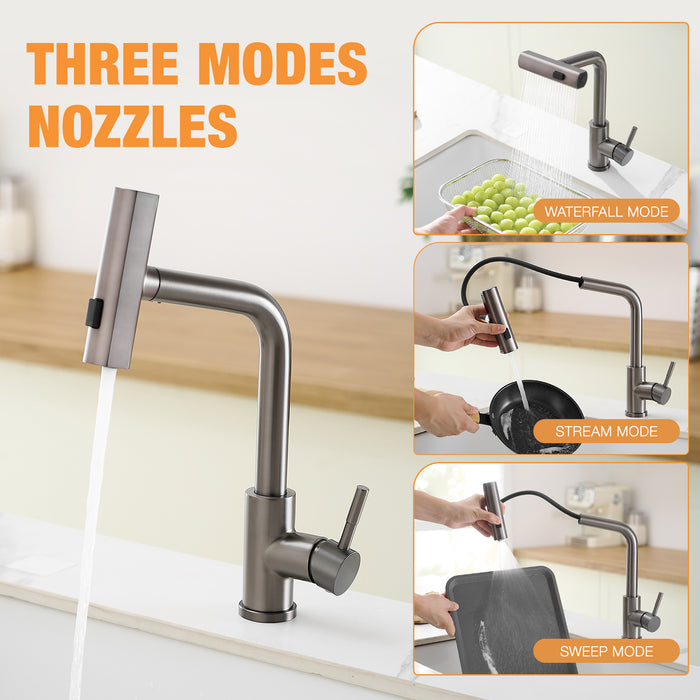 Single Handle Basin Sink Pull Out Kitchen Faucet With 360° Rotating Spout