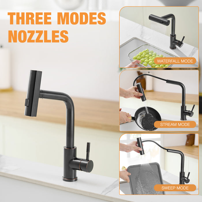 Single Handle Basin Sink Pull Out Kitchen Faucet With 360° Rotating Spout