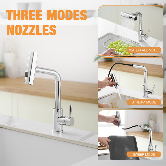 Single Handle Basin Sink Pull Out Kitchen Faucet With 360° Rotating Spout