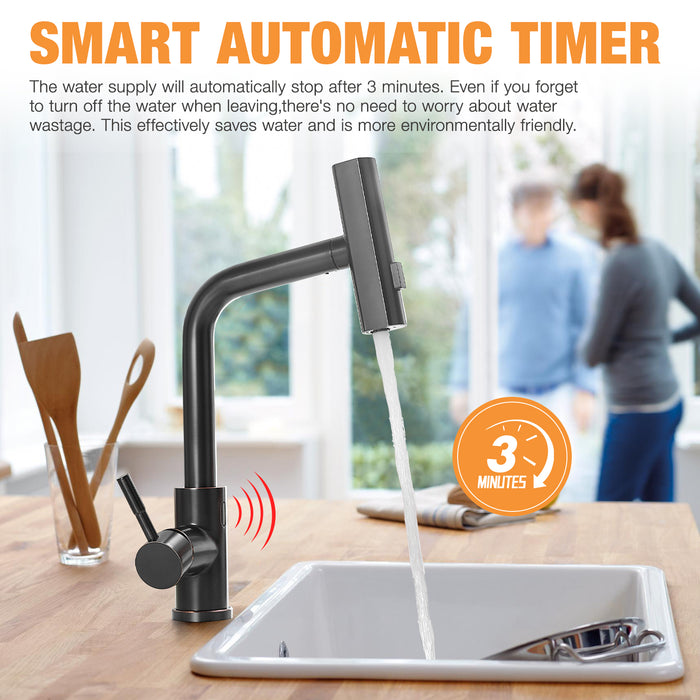 Battery Powered Touchless Pull Out Kitchen Faucet, Without Battery