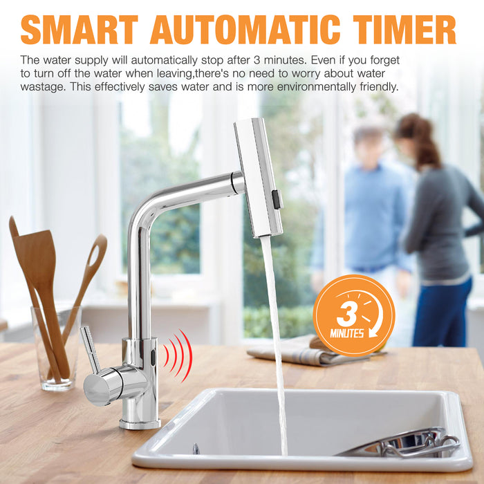 Battery Powered Touchless Pull Out Kitchen Faucet, Without Battery