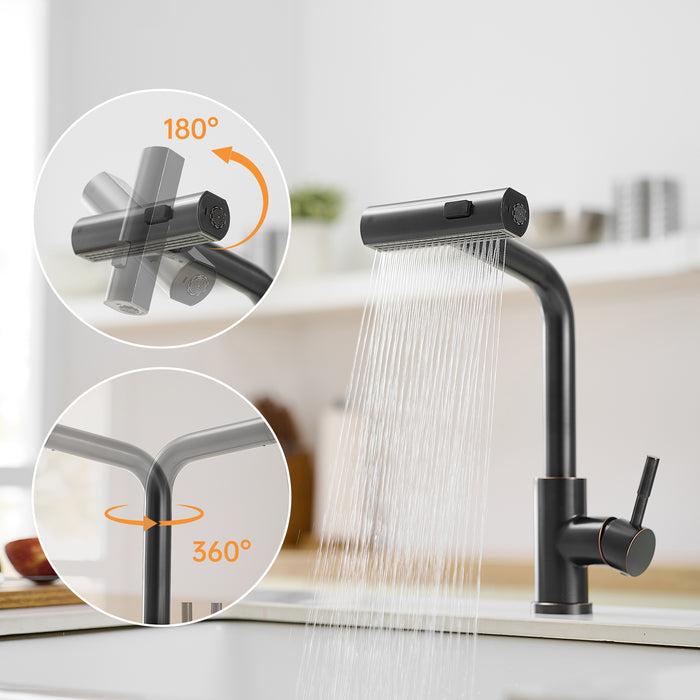 Single Handle Basin Sink Pull Out Kitchen Faucet With 360° Rotating Spout