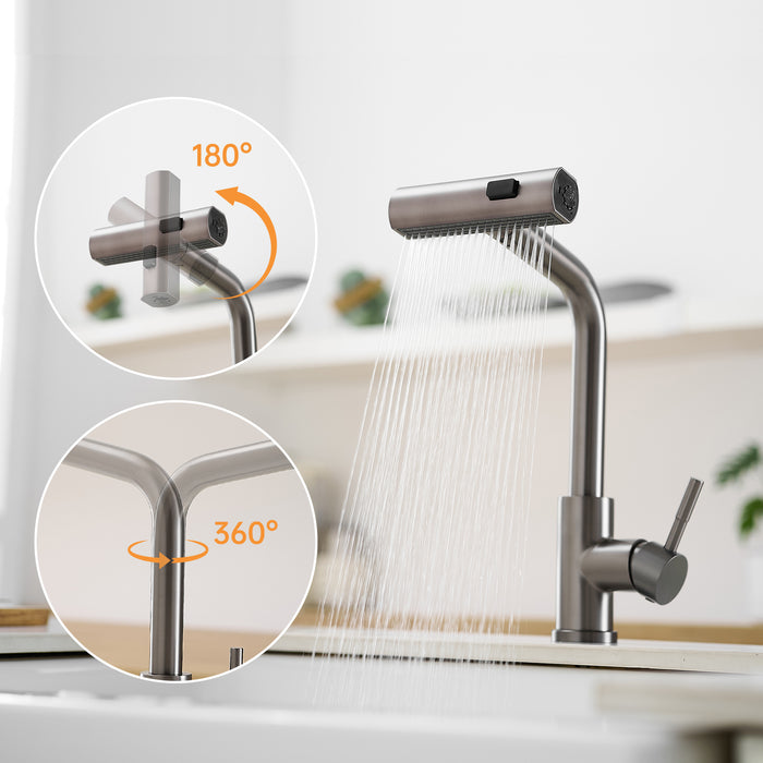 Single Handle Basin Sink Pull Out Kitchen Faucet With 360° Rotating Spout