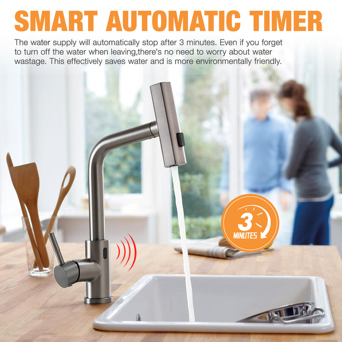 Battery Powered Touchless Pull Out Kitchen Faucet, Without Battery