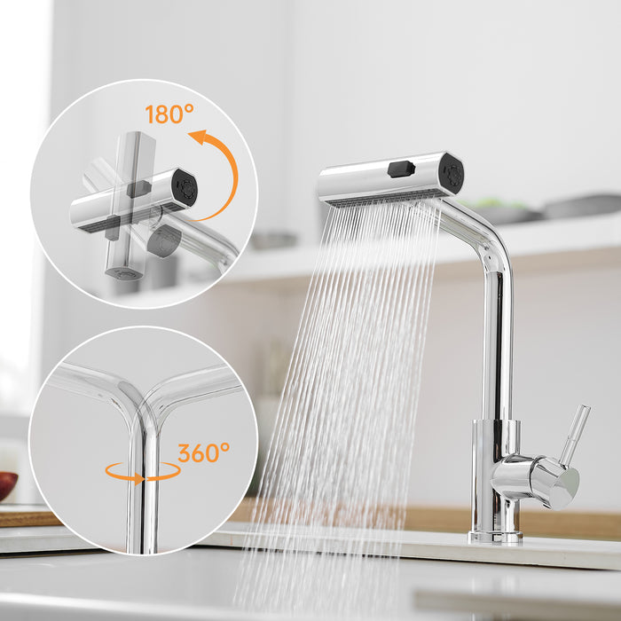 Single Handle Basin Sink Pull Out Kitchen Faucet With 360° Rotating Spout