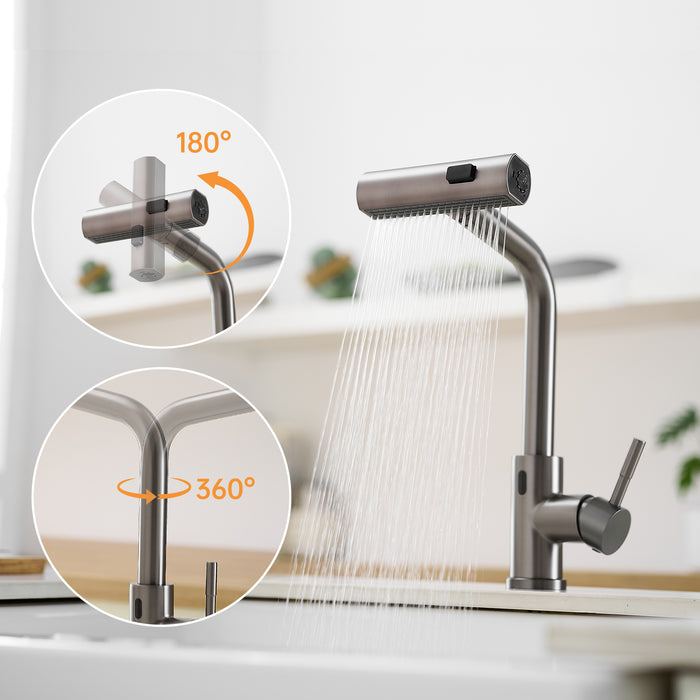 Battery Powered Touchless Pull Out Kitchen Faucet, Without Battery