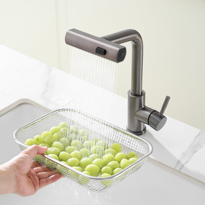 Single Handle Basin Sink Pull Out Kitchen Faucet With 360° Rotating Spout