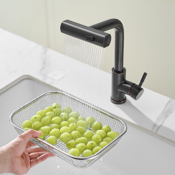 Single Handle Basin Sink Pull Out Kitchen Faucet With 360° Rotating Spout