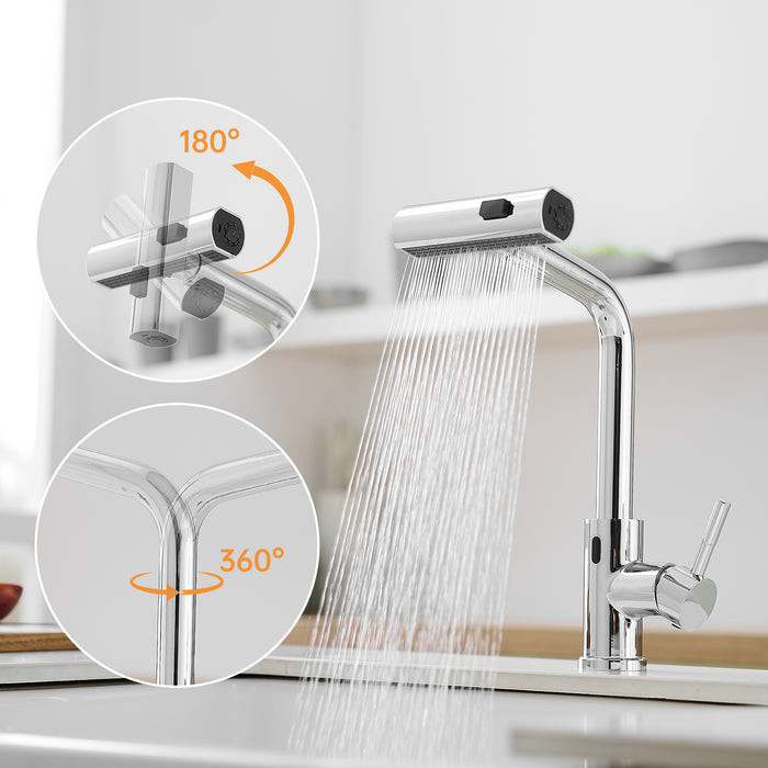 Battery Powered Touchless Pull Out Kitchen Faucet, Without Battery