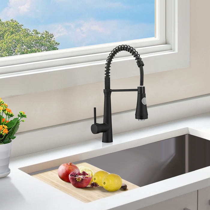 Modern Single Handle Pull Down Kitchen Faucet with LED Light Sprayer Dual Function Sprayhead in Matte Black