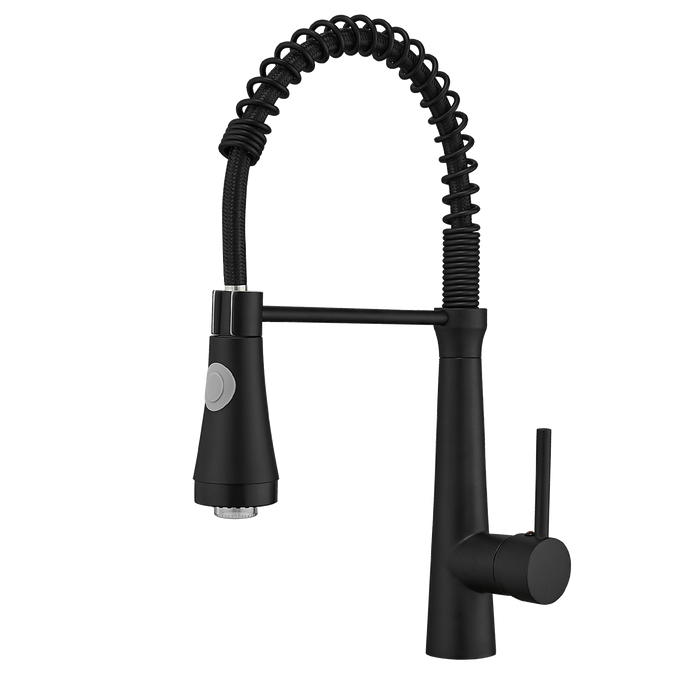 Modern Single Handle Pull Down Kitchen Faucet with LED Light Sprayer Dual Function Sprayhead in Matte Black