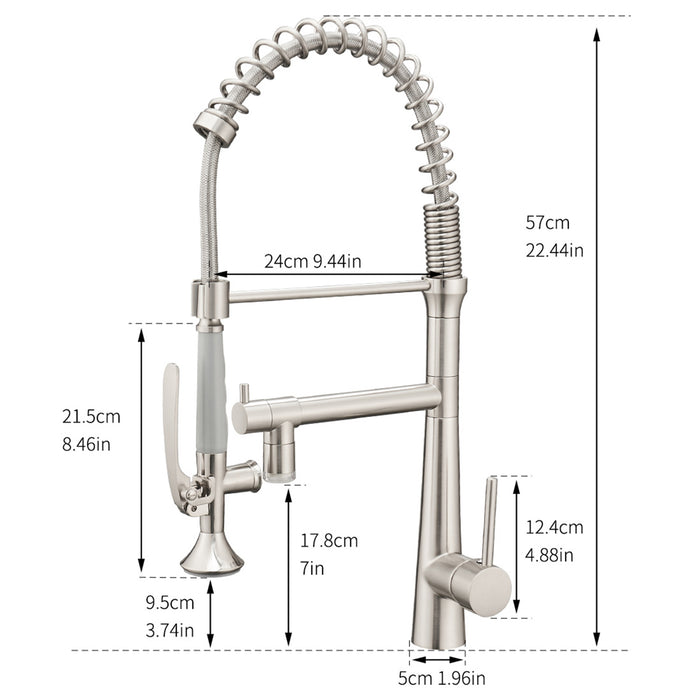 Single Handle Pull Down Kitchen Faucet with LED Light Sprayer and Pot Filler in Brushed Nickel