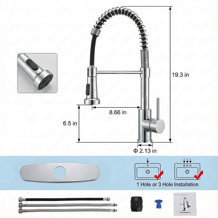 Kitchen Faucet with Pull Down Sprayer Industrial Single Handle Single Hole Faucet for Farmhouse