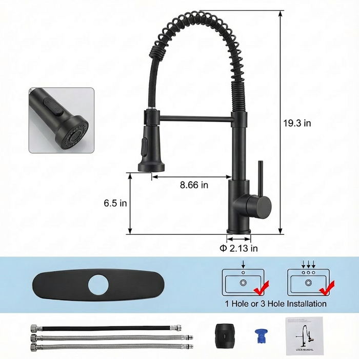 Kitchen Faucet with Pull Down Sprayer Industrial Single Handle Single Hole Faucet for Farmhouse