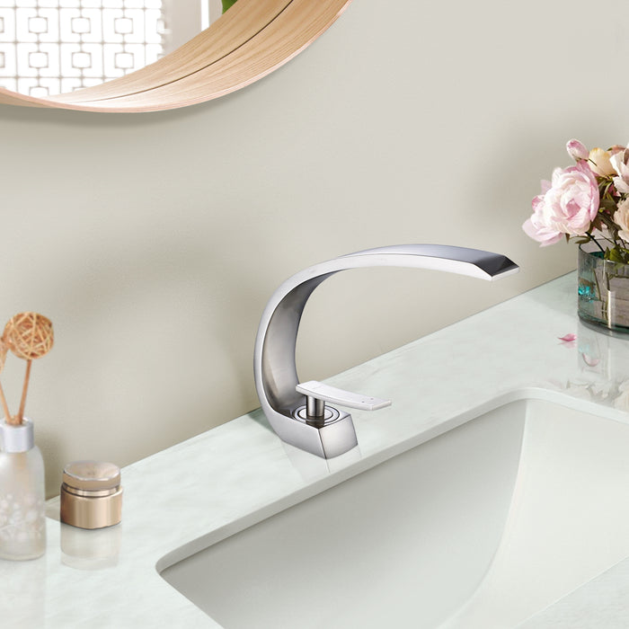C-Shaped Single Handle Single Hole Bathroom Sink Faucet Vanity Faucet in Contemporary Design