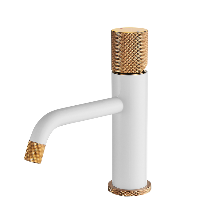 Single Hole Bathroom Sink Faucet Single Handle in White and Rose Gold