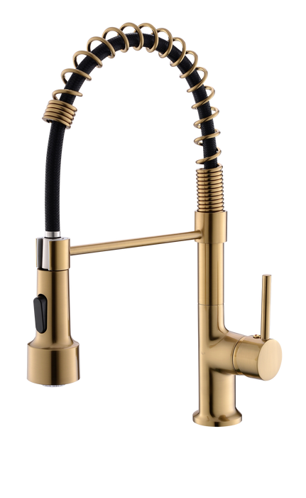TopCraft Single Handle LED Pull Down Kitchen Faucet with Sprayer Dual Function Spray head in Brushed Gold