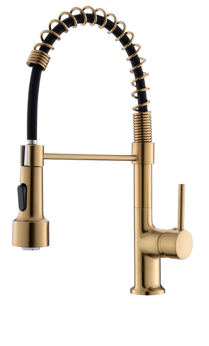 TopCraft Single Handle LED Pull Down Kitchen Faucet with Sprayer Dual Function Spray head in Brushed Gold