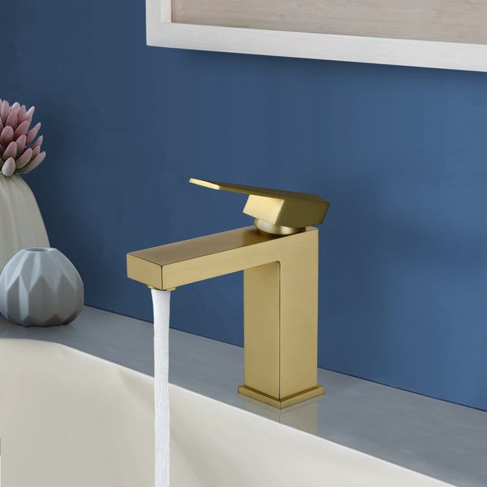 Single Hole Bathroom Sink Faucet Single Handle Vanity Faucet in Brushed Gold