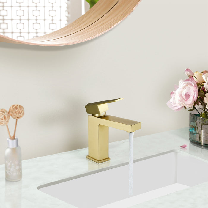 Single Hole Bathroom Sink Faucet Single Handle Vanity Faucet in Brushed Gold