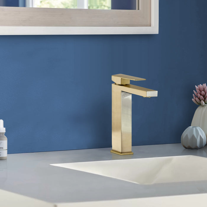 Single Handle Bathroom Sink Faucet Single Hole Vanity Faucet in Brushed Gold Modern Design