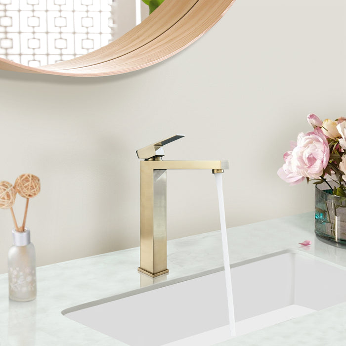 Single Handle Bathroom Sink Faucet Single Hole Vanity Faucet in Brushed Gold Modern Design