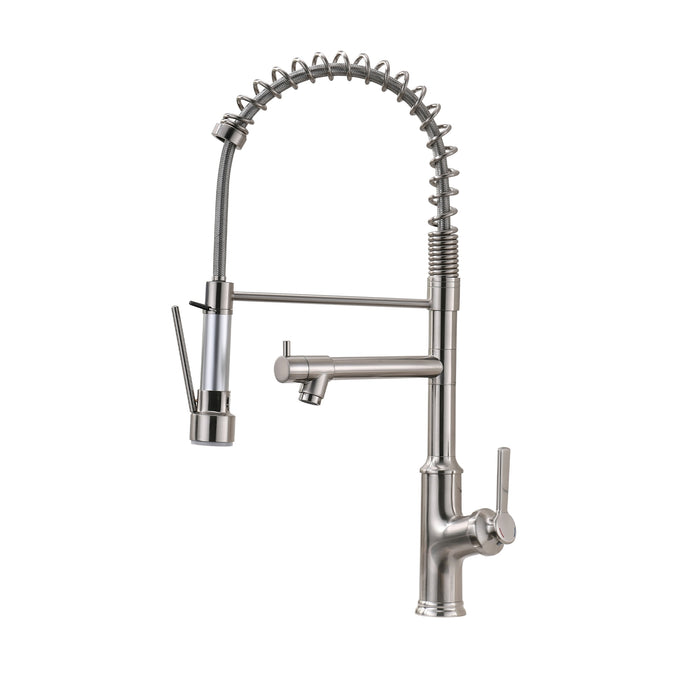 TopCraft Spring Single Handle Pull Down Kitchen Faucet with Sprayer Stream Spray Solid Copper in Brushed Nickel