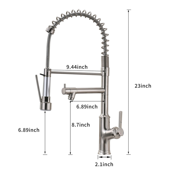 TopCraft Spring Single Handle Pull Down Kitchen Faucet with Sprayer Stream Spray Solid Copper in Brushed Nickel