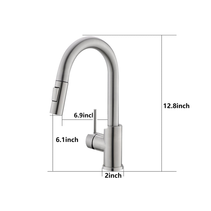 Single Lever Stainless Steel Kitchen Faucet Pull Down Bar Faucet with Spray and Stream Dual Functions in Modern Design