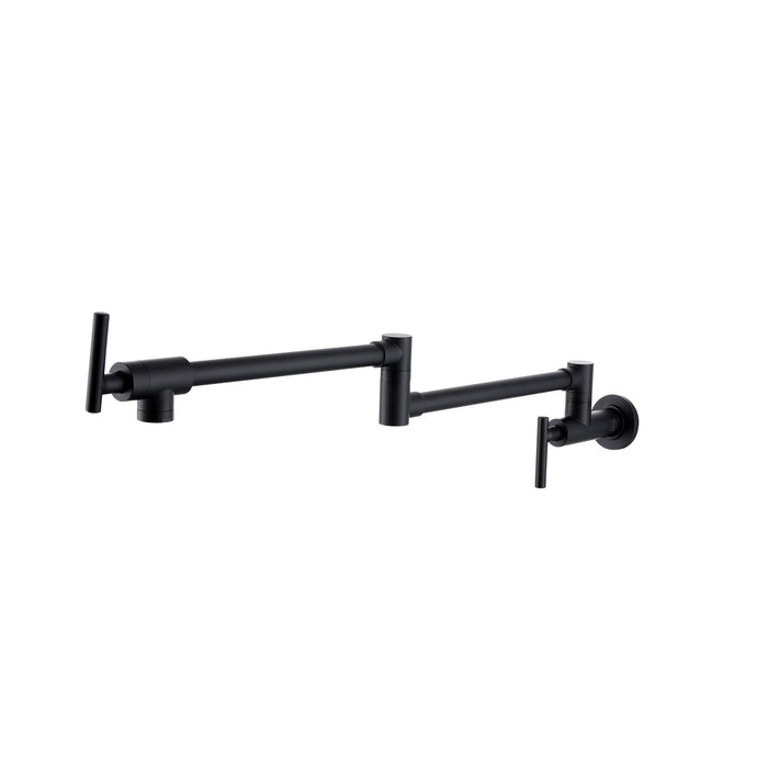 TopCraft Double-Handle Wall Mounted Pot Filler Kitchen Faucet with Contemporary Design in Matte Black