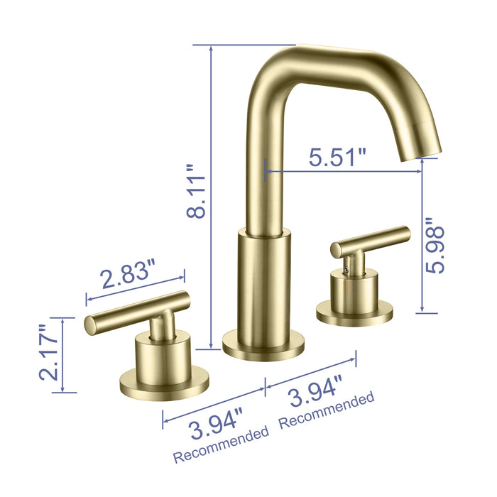 Modern 8 in. Brass Mid-Arc Widespread Bathroom Faucet 2-Handle Sink Faucet with 360-Degree Rotatable Spout