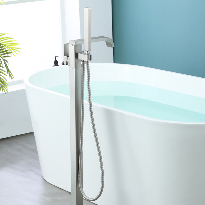 Brushed Nickel 1-Handle Freestanding Bathtub Faucet with Hand Shower