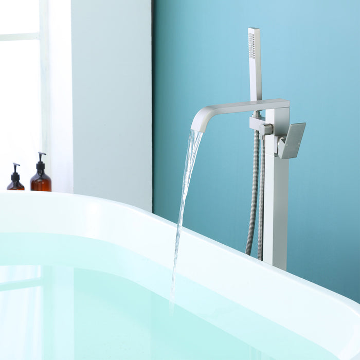 Brushed Nickel 1-Handle Freestanding Bathtub Faucet with Hand Shower